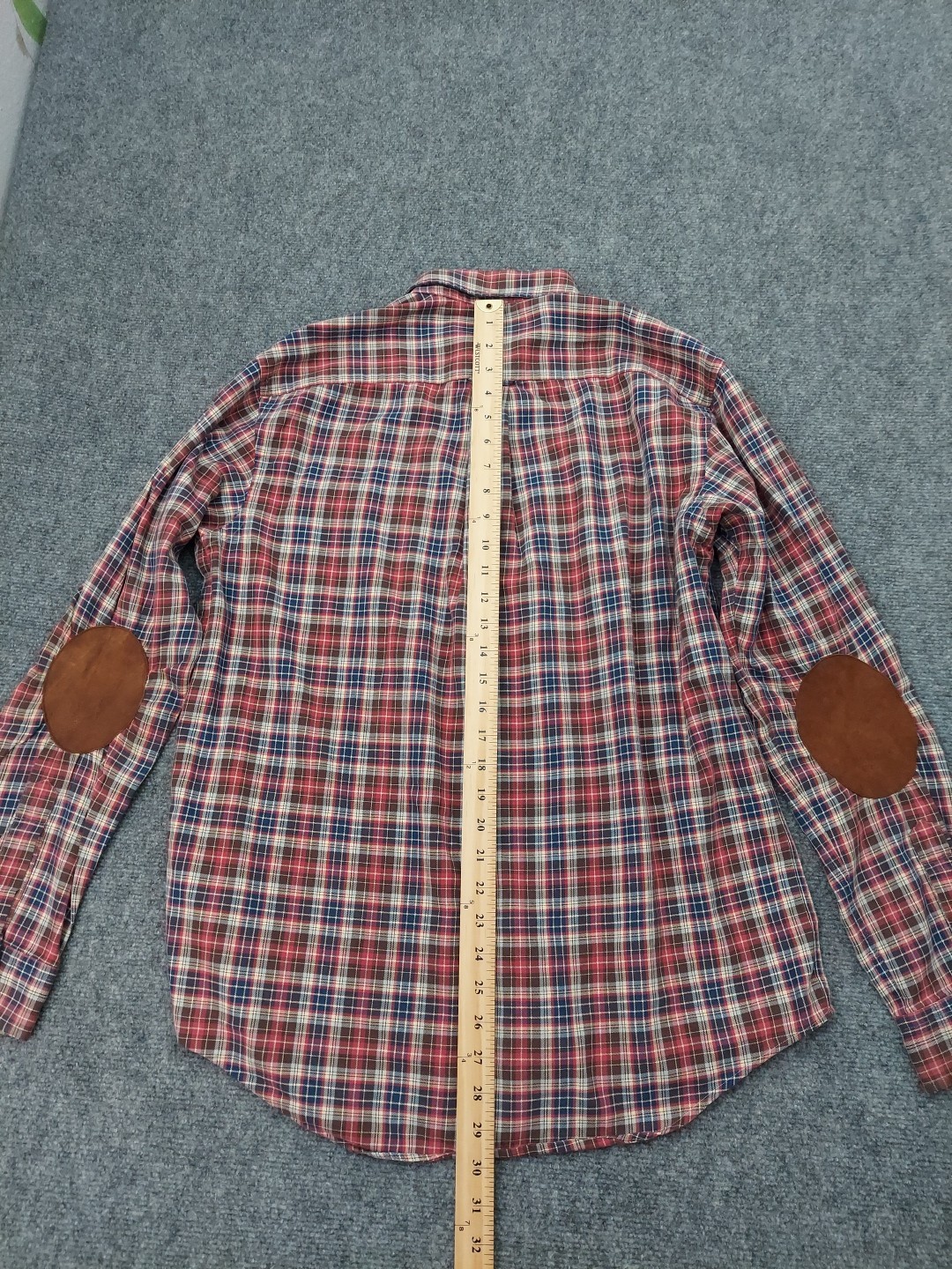 Vtg Ralph Lauren Flannel Shirt Mens Large Red Plaid Elbow Patches Button Down