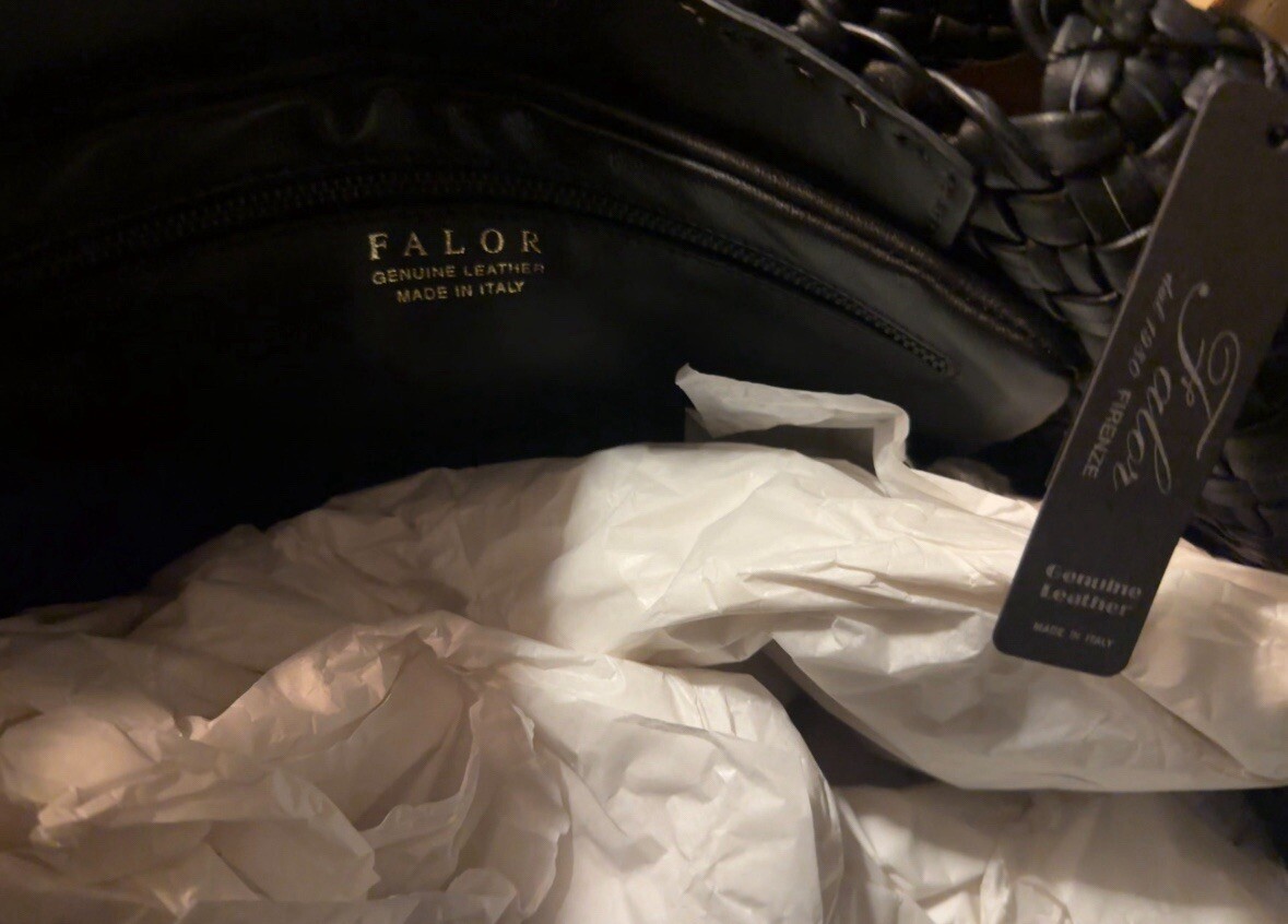 Rare FALOR Firenze Black Studded Woven Leather Large Tote Bag NWT RARE Must C
