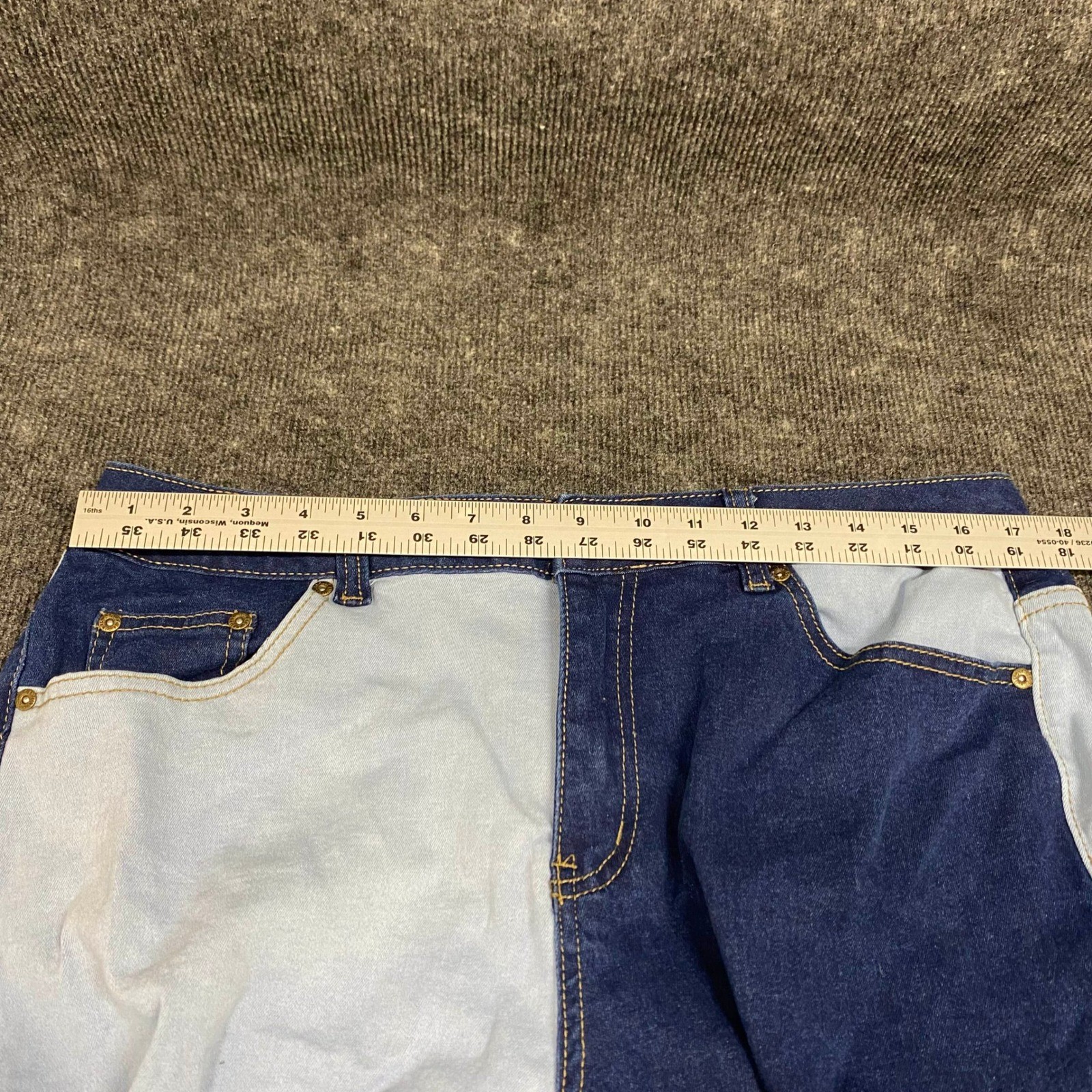 Ashley Stewart Womens Two Tone Colorblock Distressed Skinny Jeans Blue High Rise