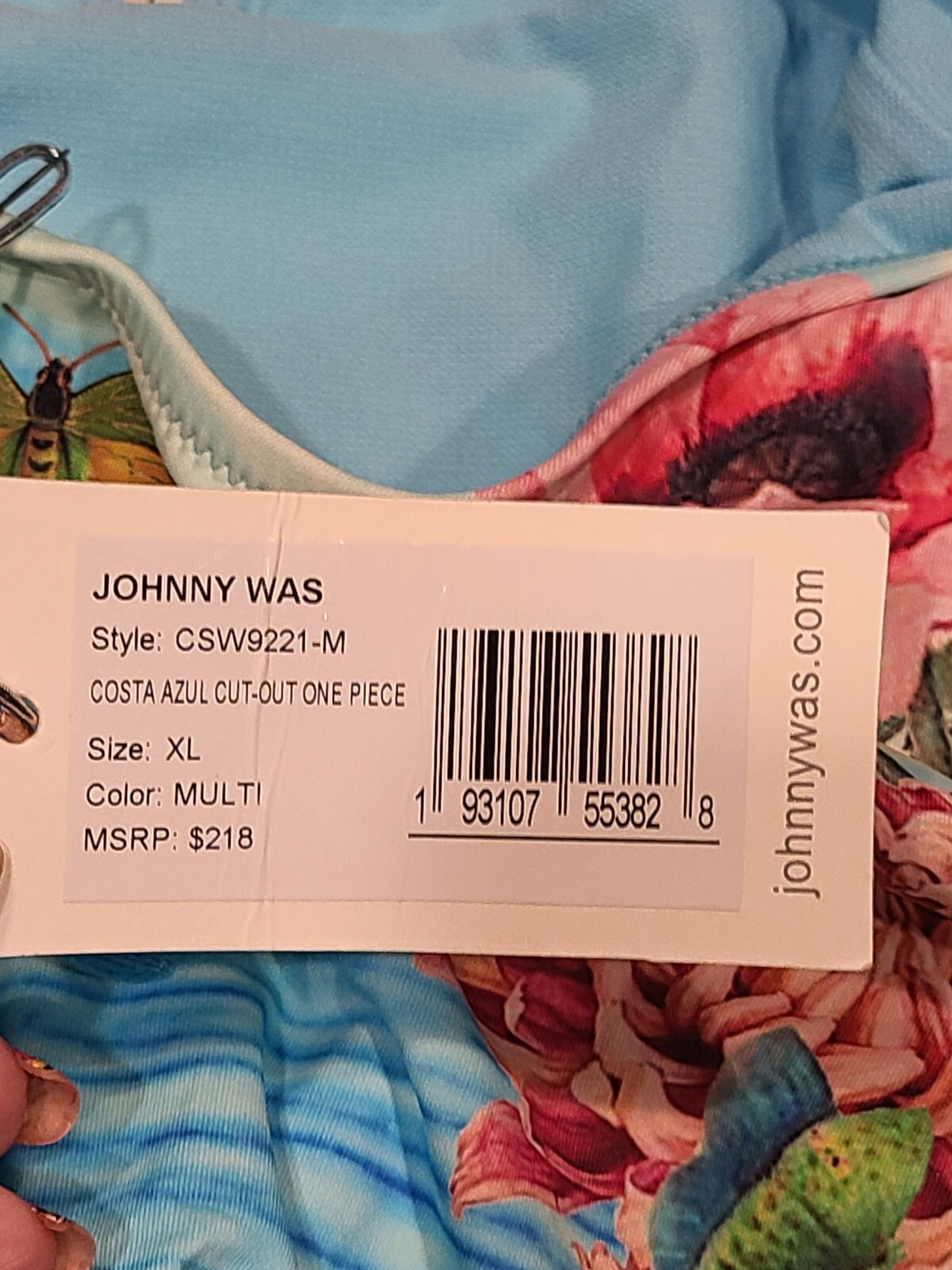 Johnny Was NWT Costa Azul Cut Out One Piece Swimsuit Blue Multi- CSW9221-XL