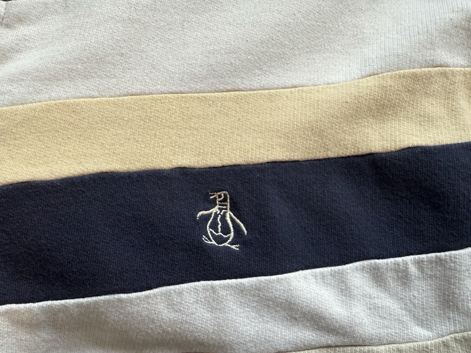 Original Penguin Jacket Mens XL Beige Navy Stripe Full Zip Track Colorblock