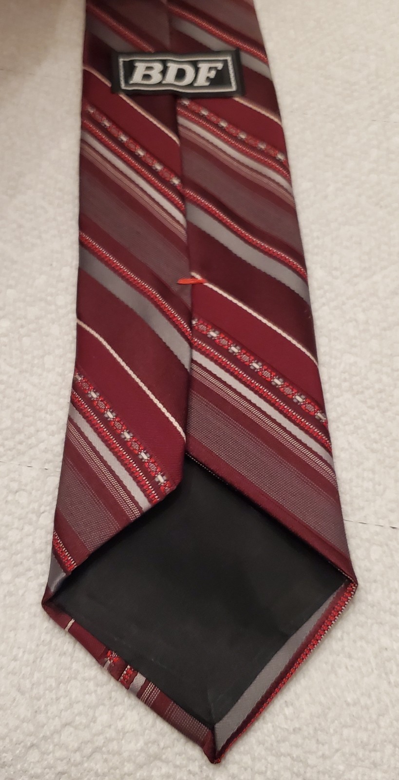 Vintage BDF Men’s Tie Polyester Maroon Stripe Necktie Excellent 3 1/2″ X 53″