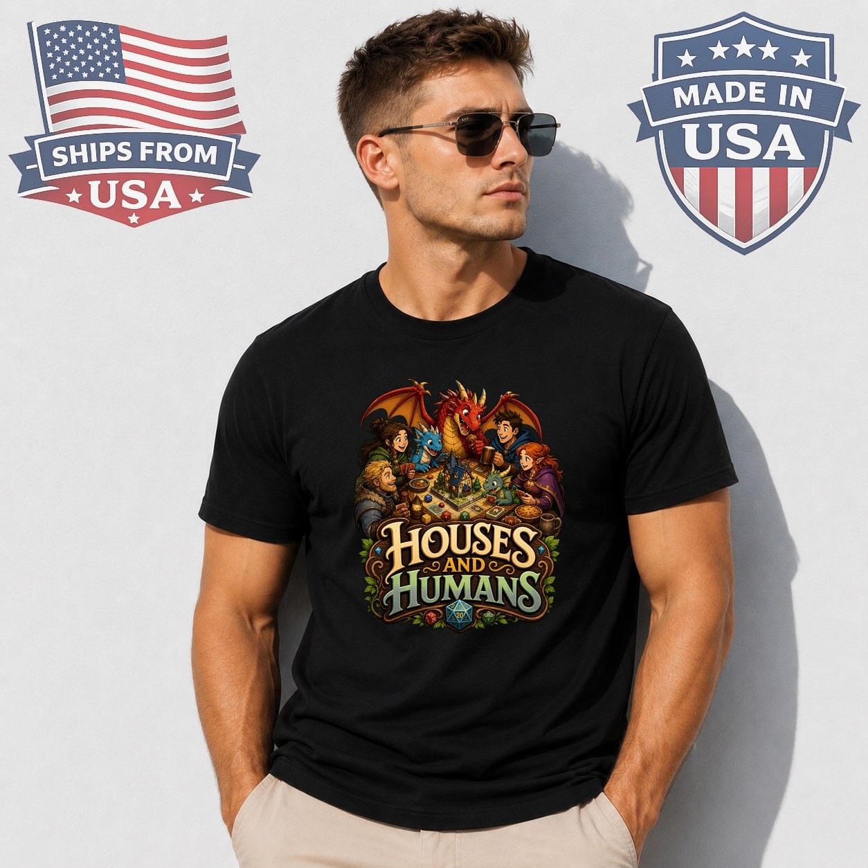 Houses And Humans Dragons Board Game Graphic T-Shirt Fantasy