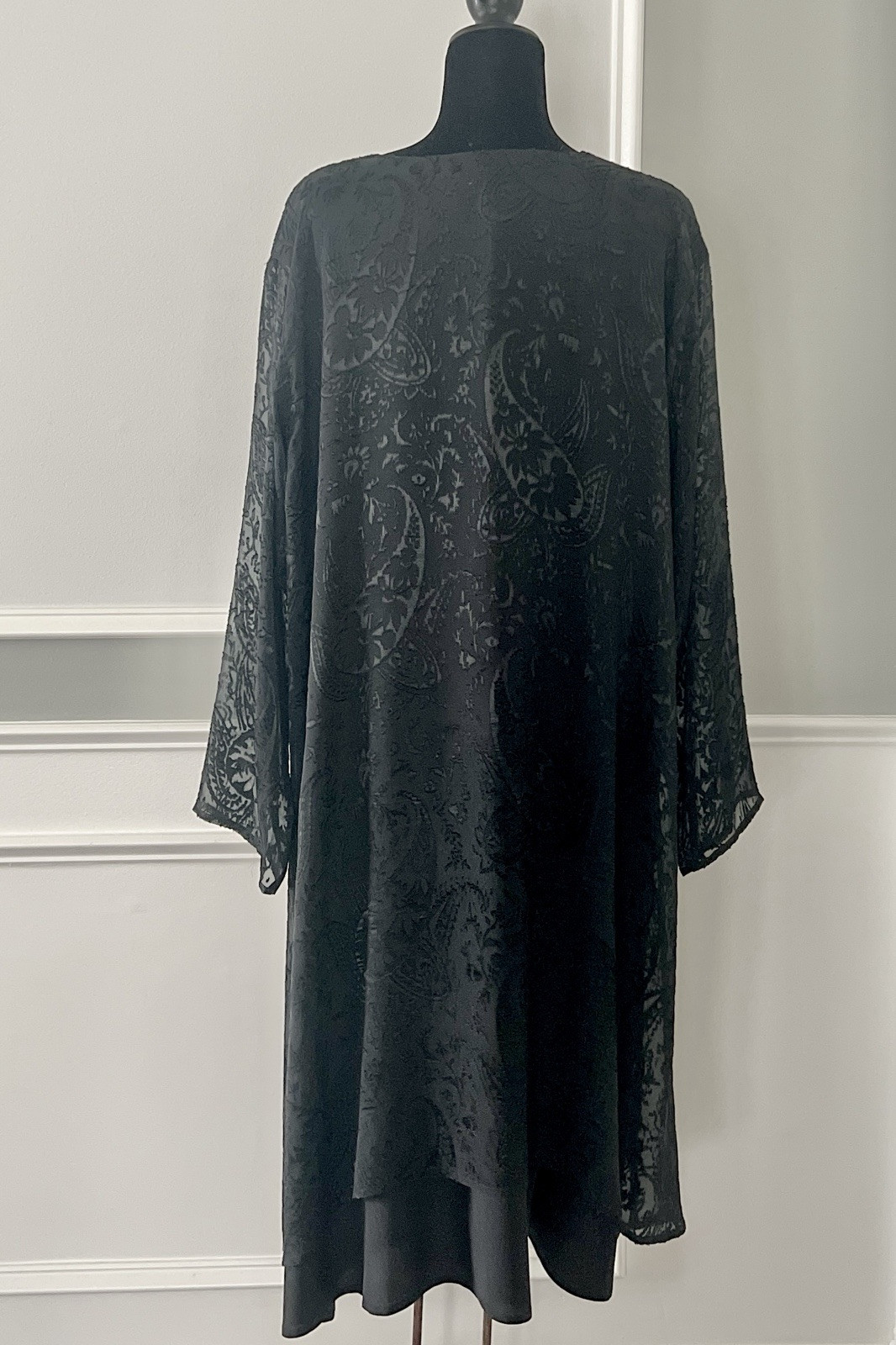 Eskandar Black Silk Blend Devore A-Line Dress Size 2 Oversized Layered
