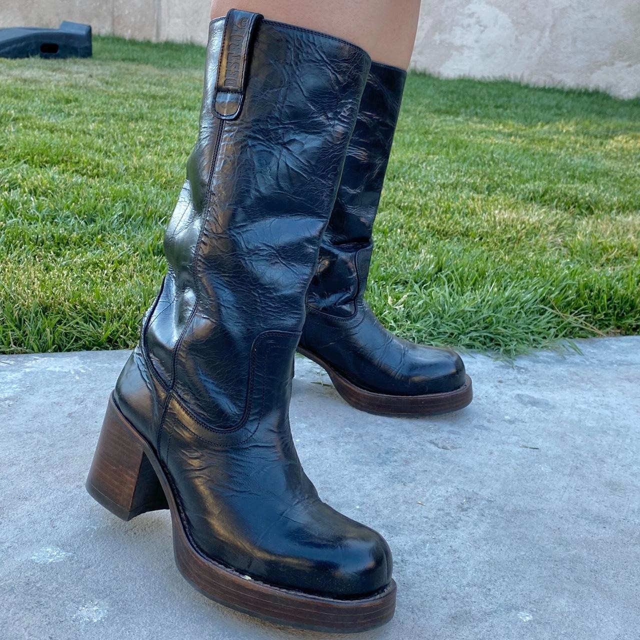 Vintage Destroy Black Patent Leather Platform Campus Boots 40/41