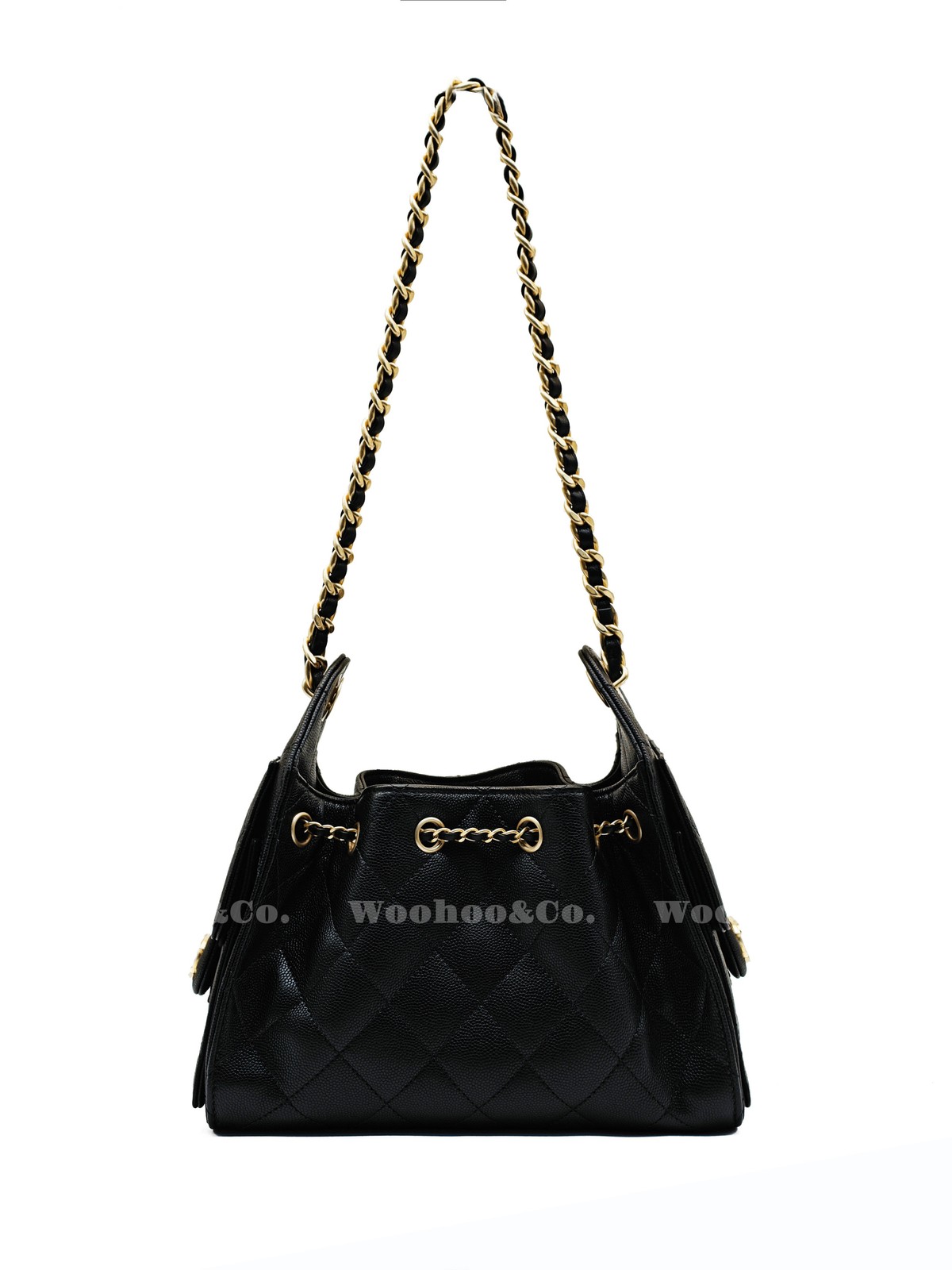 CHANEL Embossed Calfskin Shoulder Bag Mini Women’s Black 8.6 x 4.9 x 7.8 in