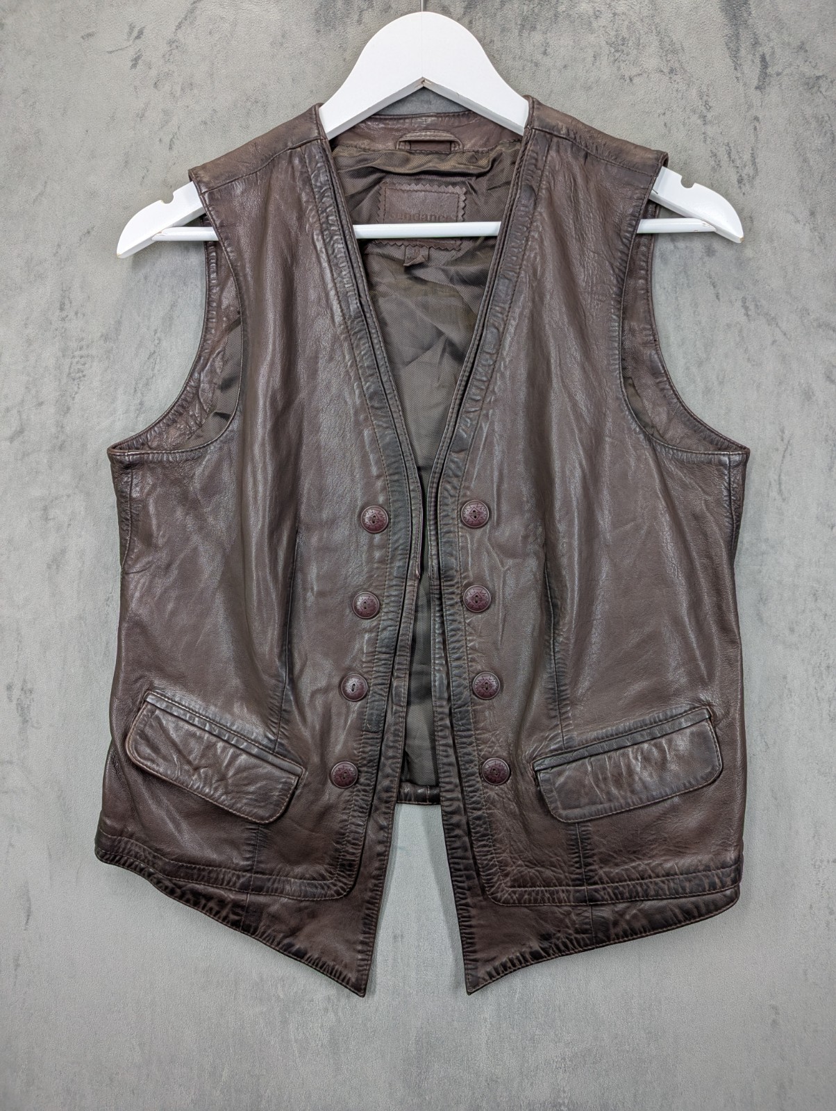 Sundance Lorena Leather Vest Size Medium Pockets Open No Closure Ties