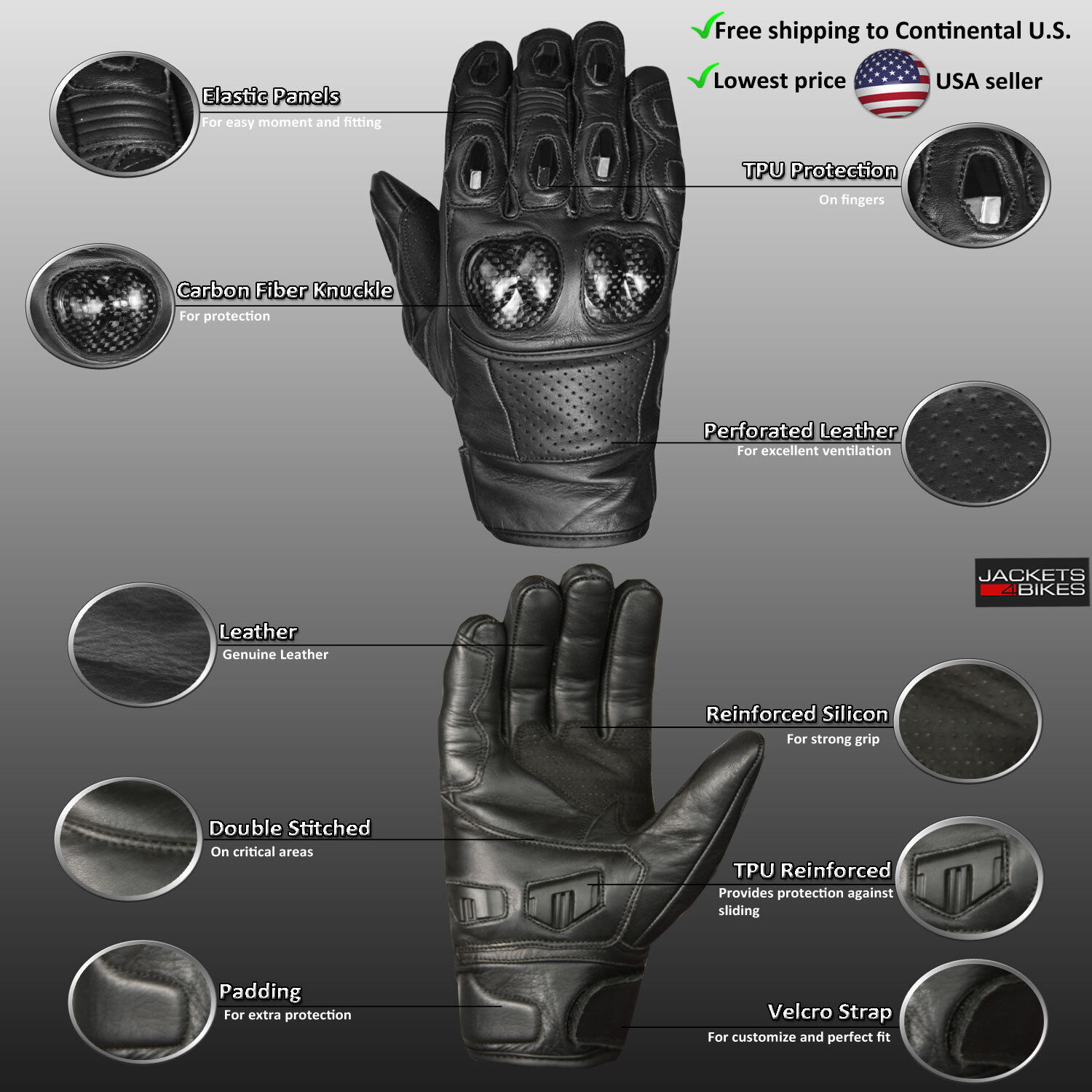 Men’s Premium Cowhide Leather Motorcycle Gloves Cruising Riding Street Racing