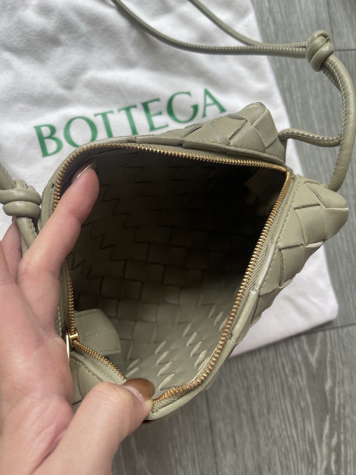 Bottega Veneta Mini Loop Camera Bag Intrecciato Travertine Crossbody Shoulder