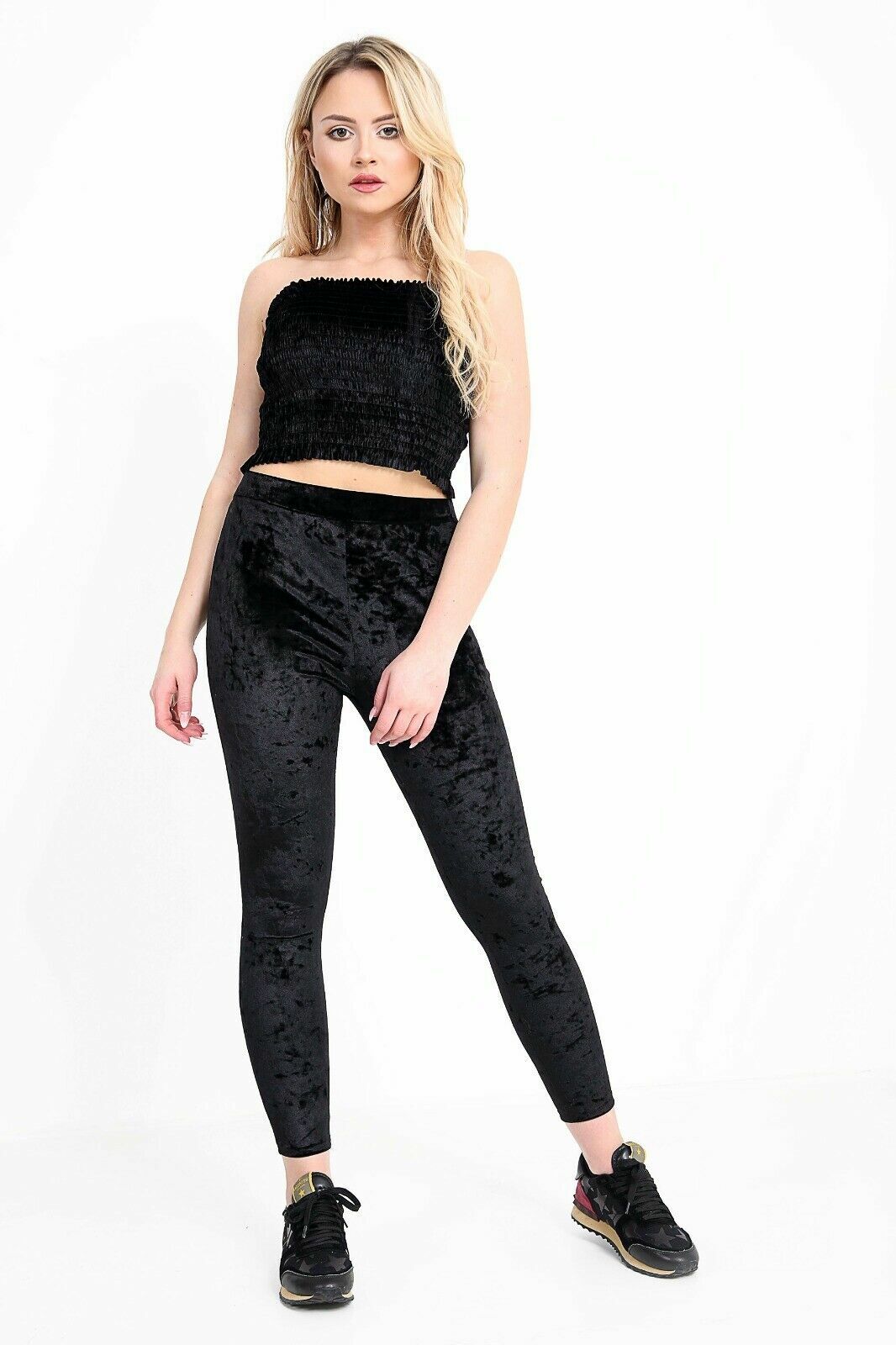 Womens Velvet Velour Crushed Elasticated Stretch Leggings Trousers Bottoms