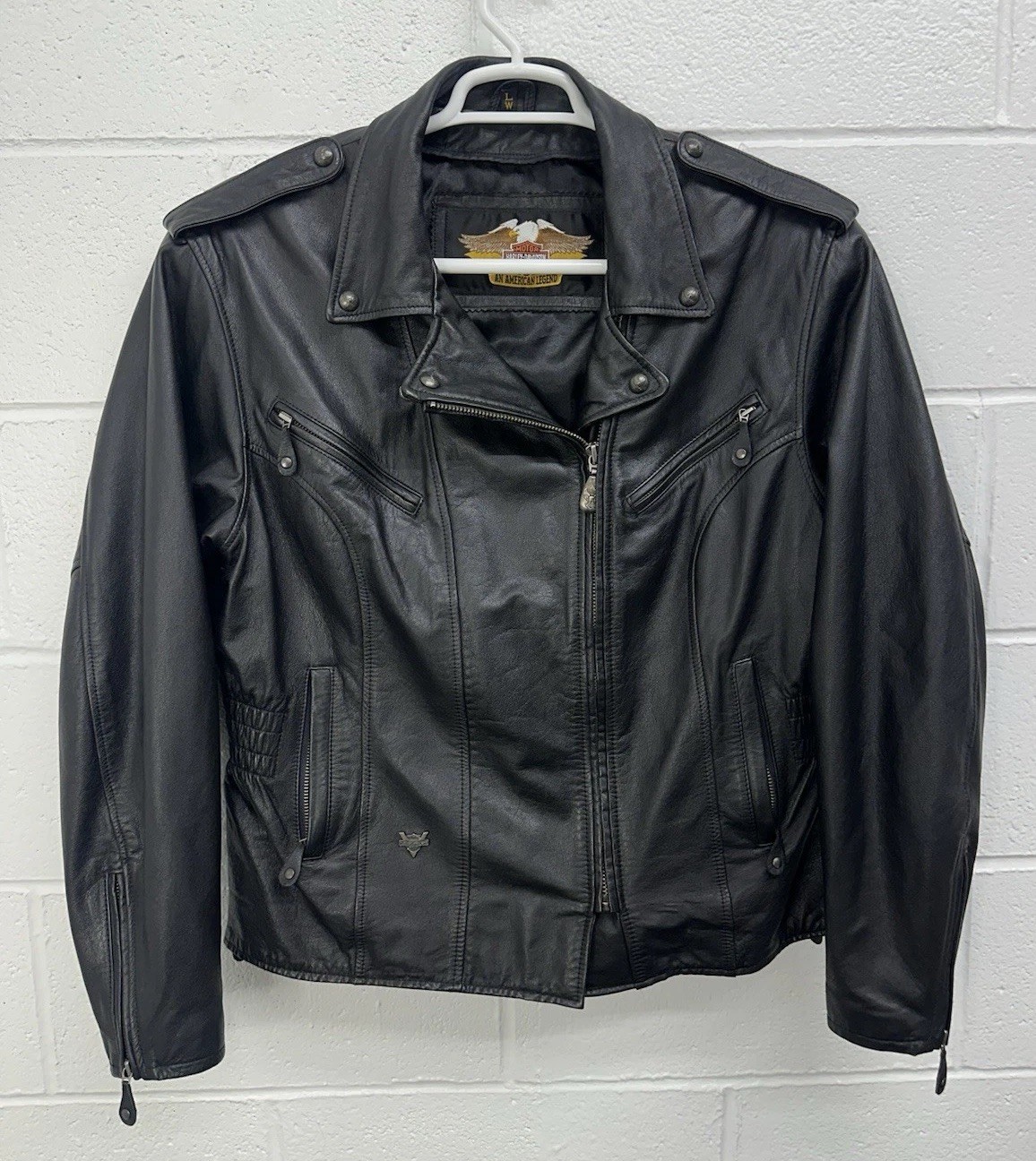 Harley Davidson Y2K Black Leather Fitted Motorcycle Riding Jacket – Women’s L