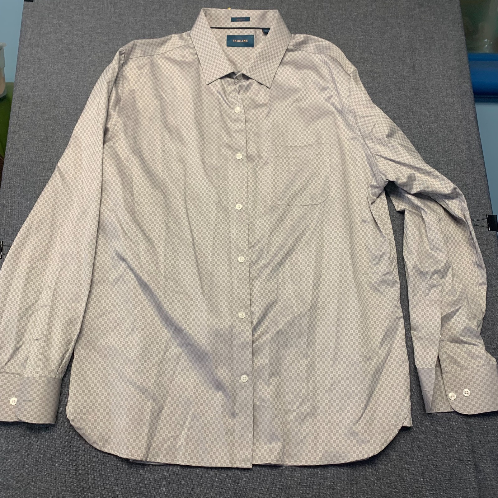 Fairline Men’s Dress Shirt Size XL Gray Button-Up Geo Print Barel Cuff Regular