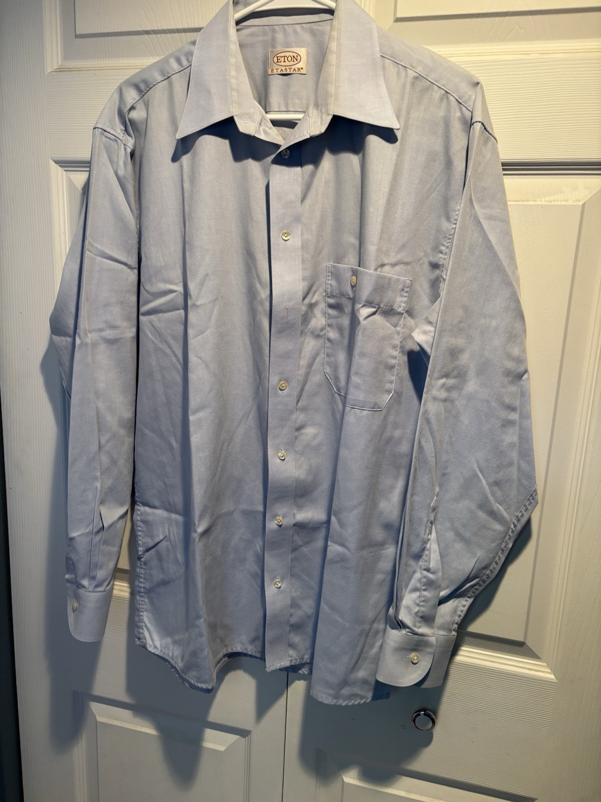 Eton Etastar Blue Cotton Twill Solid Regular Fit Dress Shirt 16 32/33 Pocket