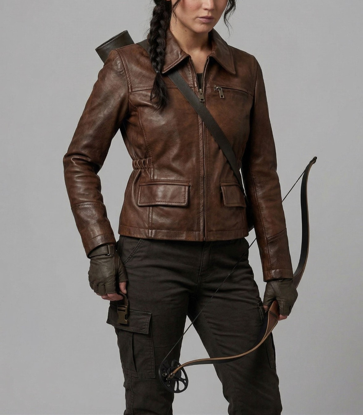 Womens Brown Real Leather Jacket Vintage Distressed Utility Field Military Coat
