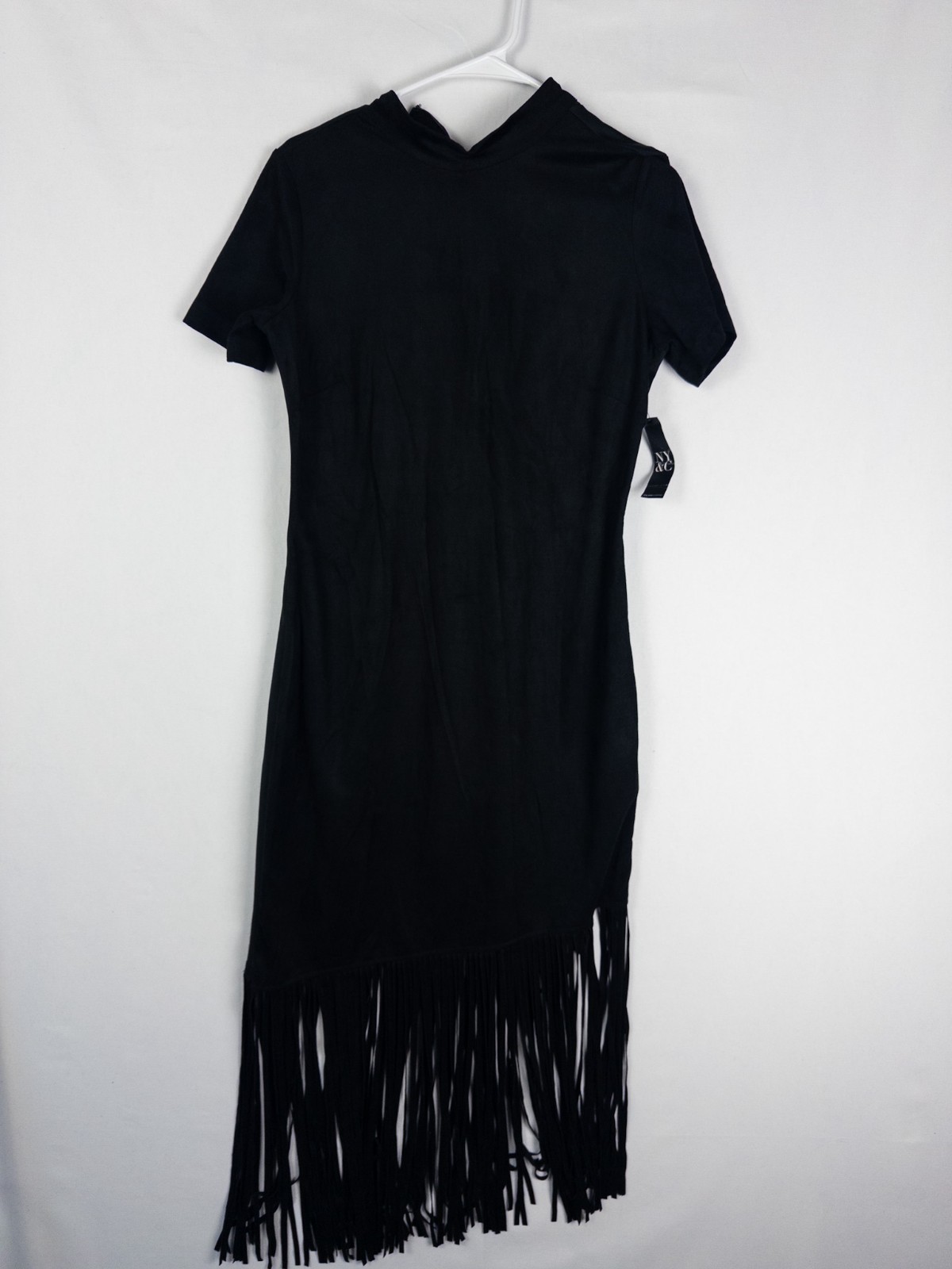 NWT $80 NY Collection Dress Womens M Black Chamois Fringe Cocktail Long