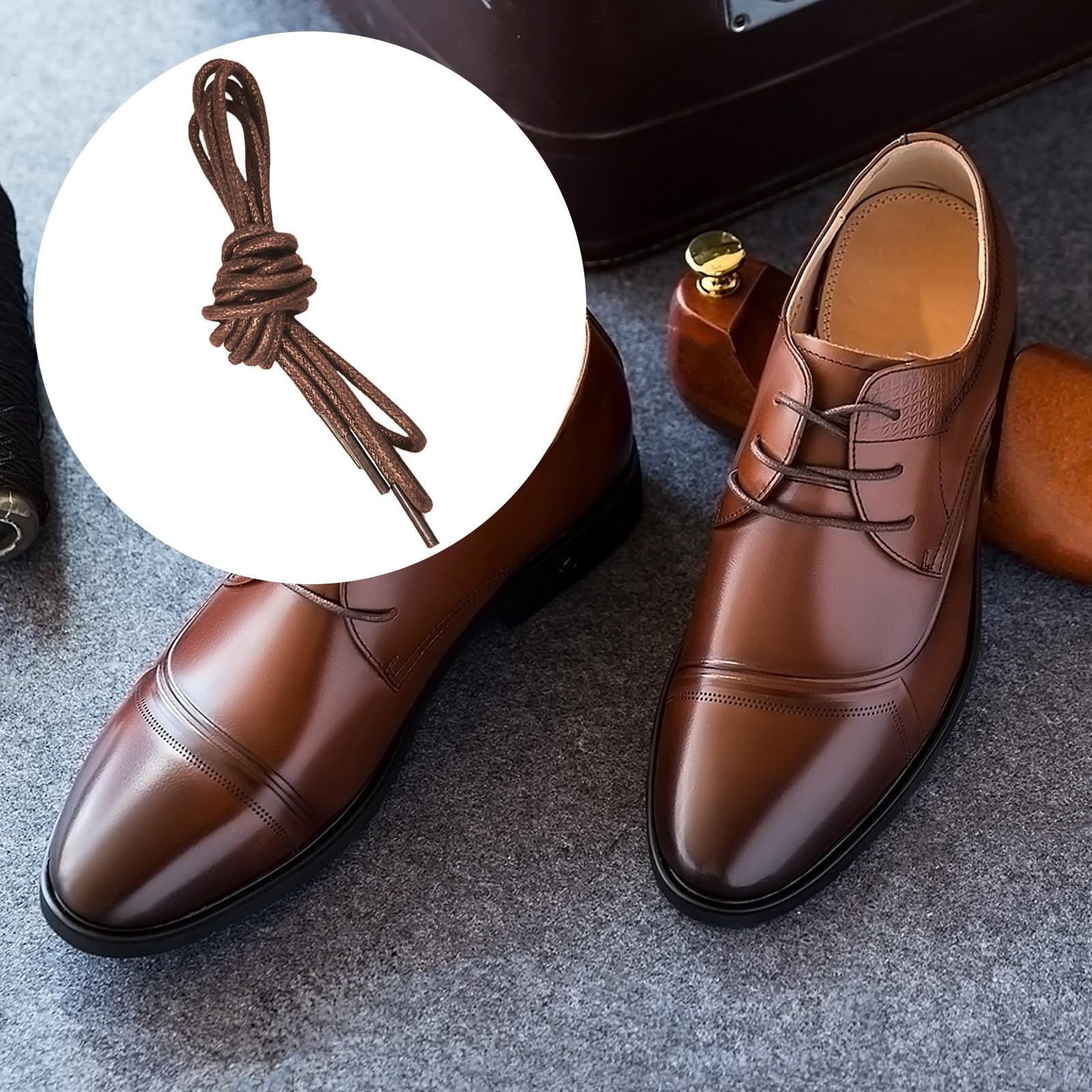 2 Pairs 2.5mm Waxed Round Shoelaces, 80cm/31.5″ 80cm/31.5 inches, Brown