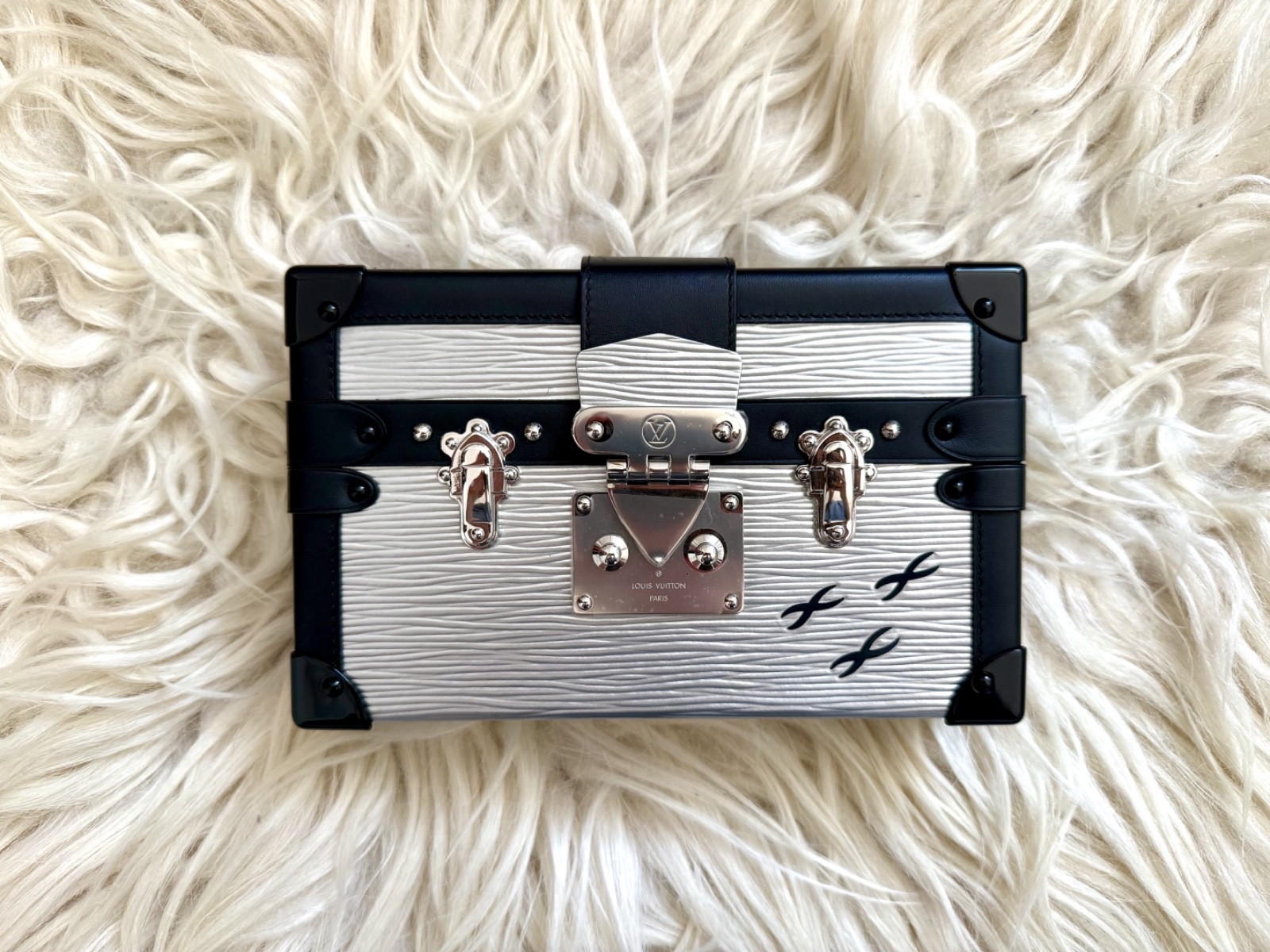 Louis Vuitton Petite Malle Epi Silver Leather Trunk Shoulder Crossbody Bag