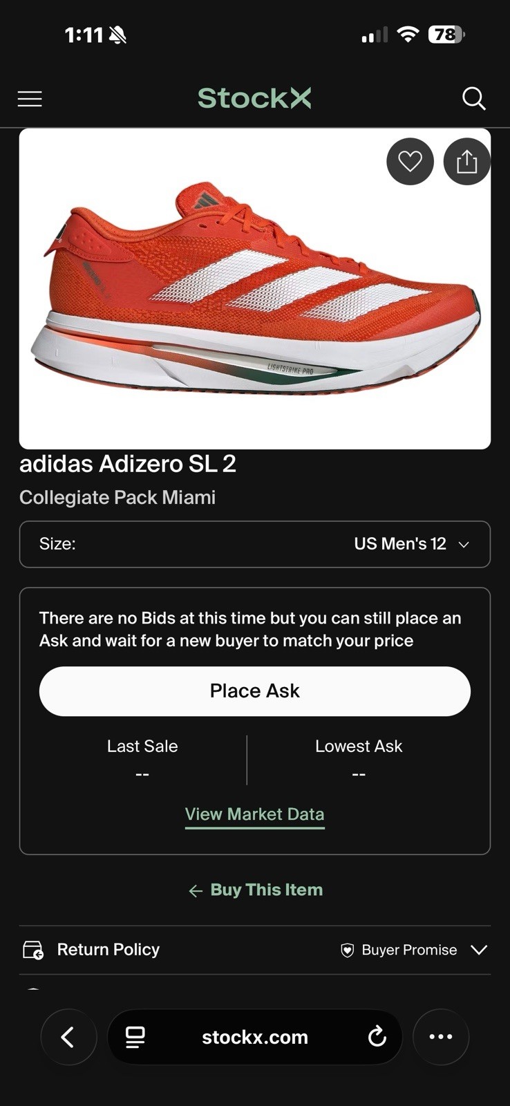 adidas Adizero SL 2 Collegiate Pack Miami Low Top Lace-Up Sneakers Orange/White