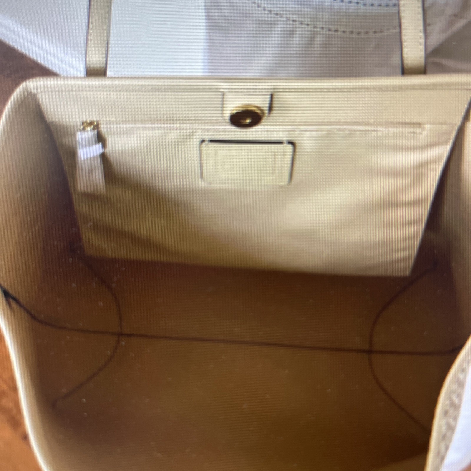 NWT Coach CF342 City Tote with Monogram Print in Canvas & Leather Gold Chalk Bag