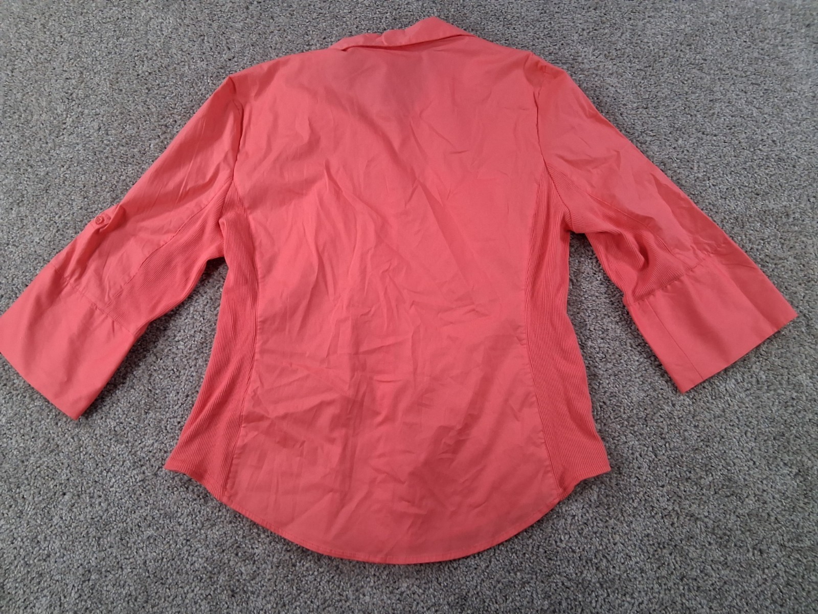 Hester & Orchard XL Womens 3/4 Sleeve Button Up Shirt Coral Roll Tab NWOT