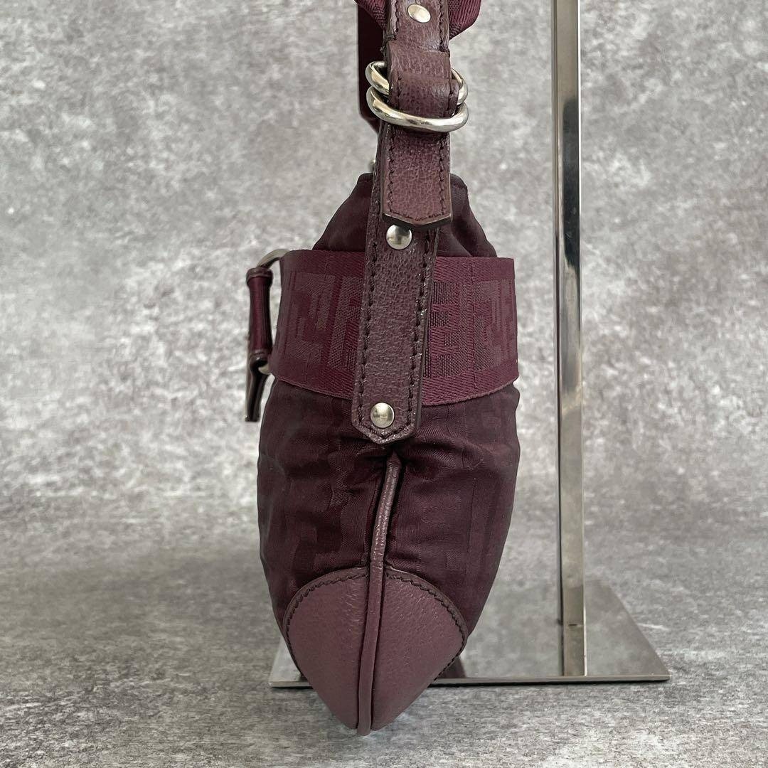 FENDI Zucca Mamma Bucket Shoulder Handbag Bordeaux Size: W:11.4 × H: 6.5 in.