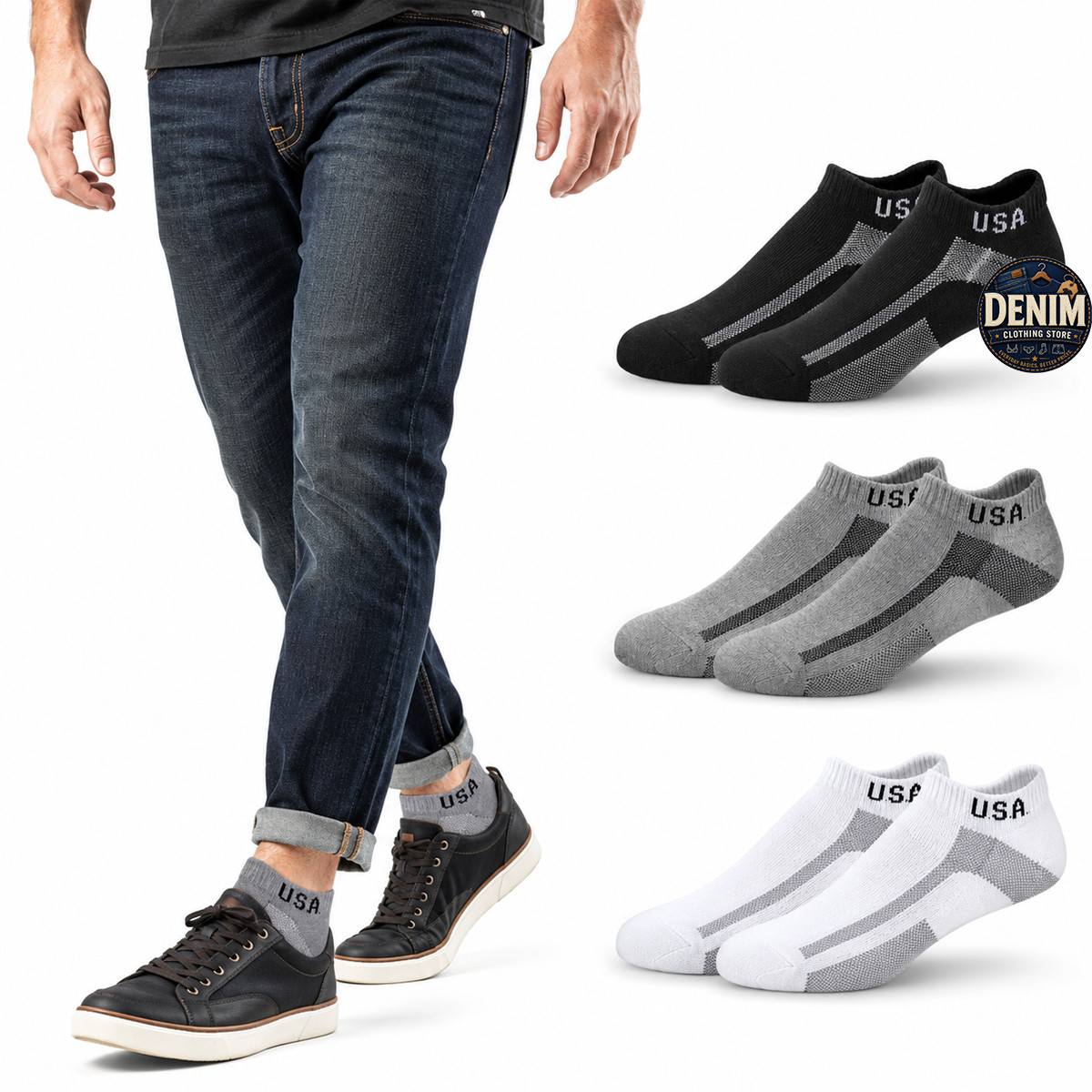 6–12 Pairs USA Logo Cotton Blend Soft Stretch Ankle Sports Socks for Men & Women