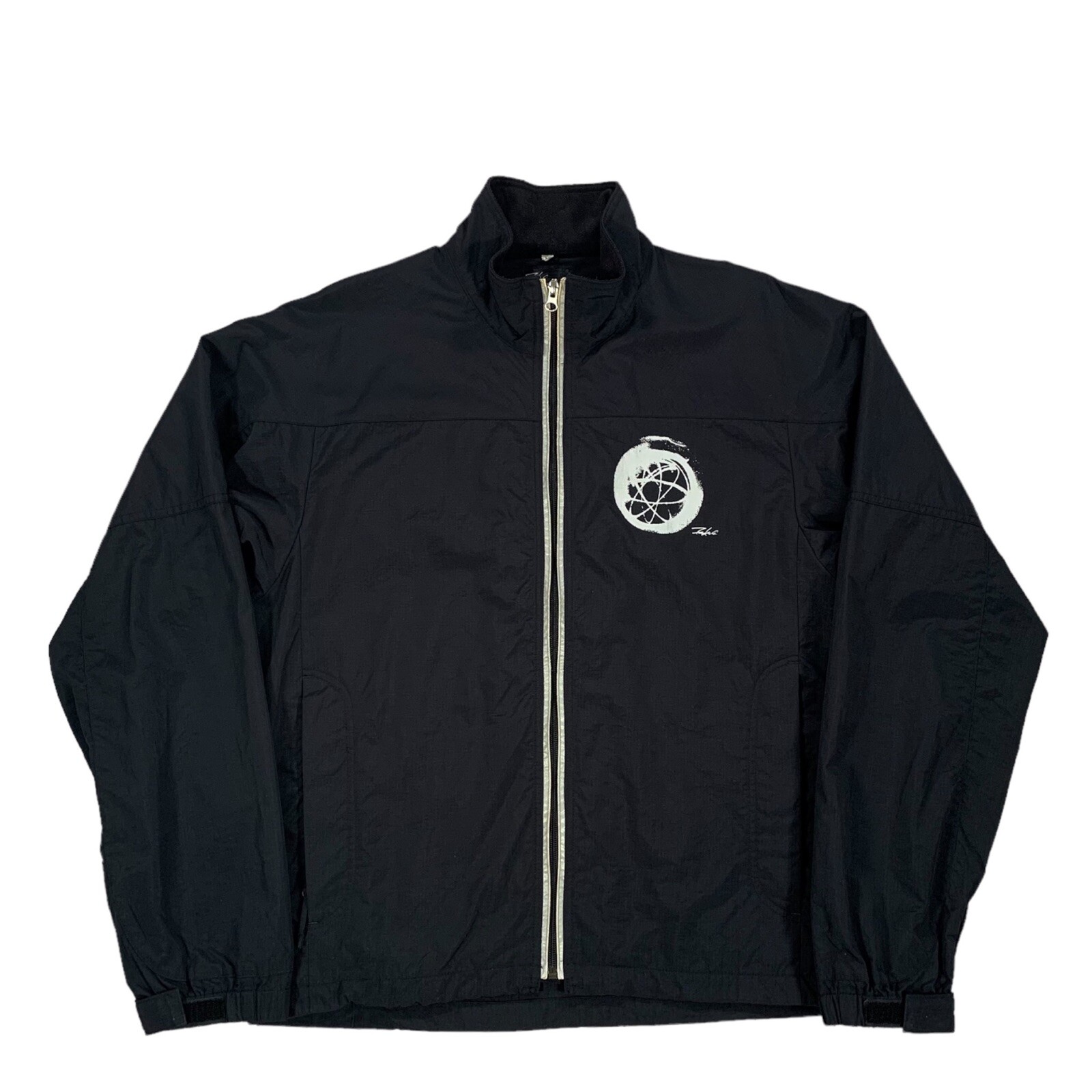 Vintage Futura Laboratories Black & Silver Zip Up Windbreaker Jacket Size Medium