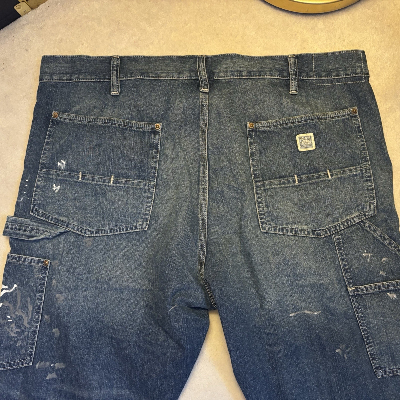 Polo Ralph Lauren Carpenter Utility Paint Splatter Double Knee Denim Jeans 38×30