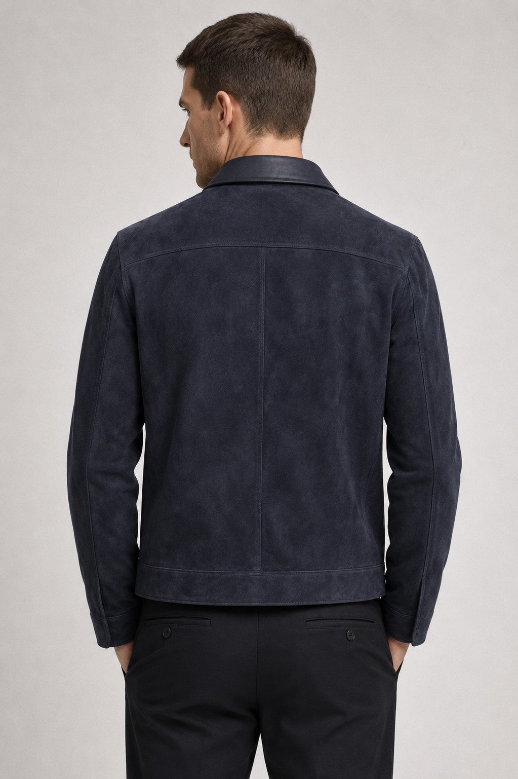 Men’s Blue Suede Leather Racer Jacket – Premium Nubuck – Motorcycle Style Coat