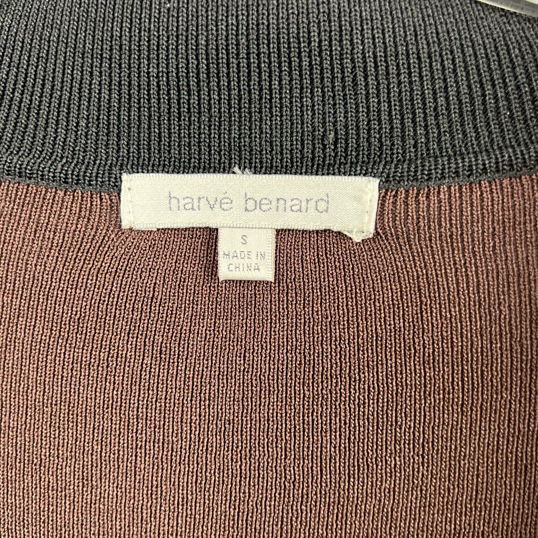 Harvé Benard Womens Small Cardigan Stretch Knit Brown Black Button Up Pockets