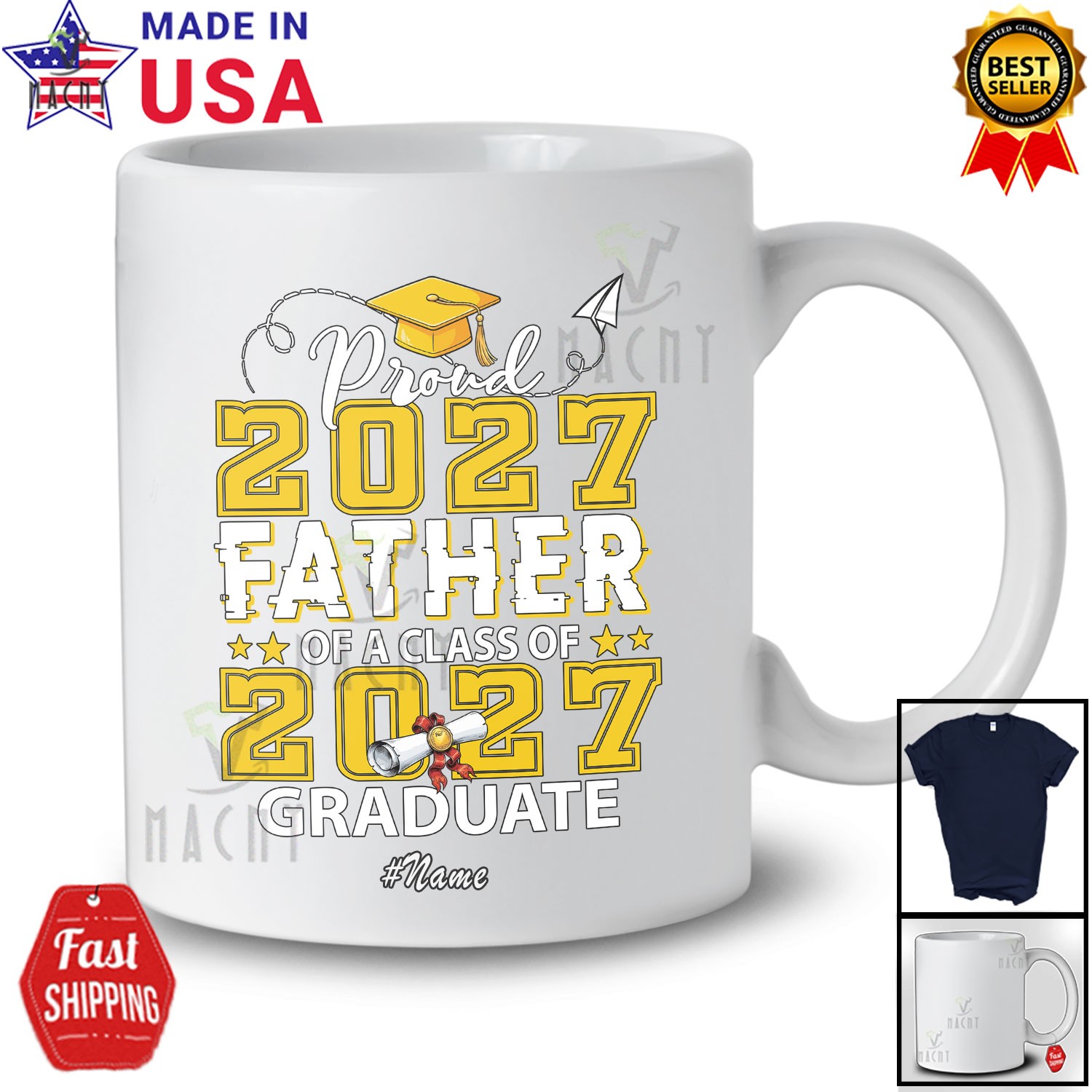Custom Name Father Class Of 2027 Graduate; Proud Graduation Father’s Day T-Shirt