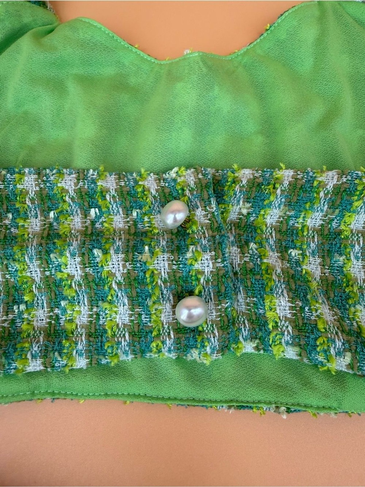 Brazilian Boutique Brand Aesthetic Green Tweed Crop Top and Shorts Set