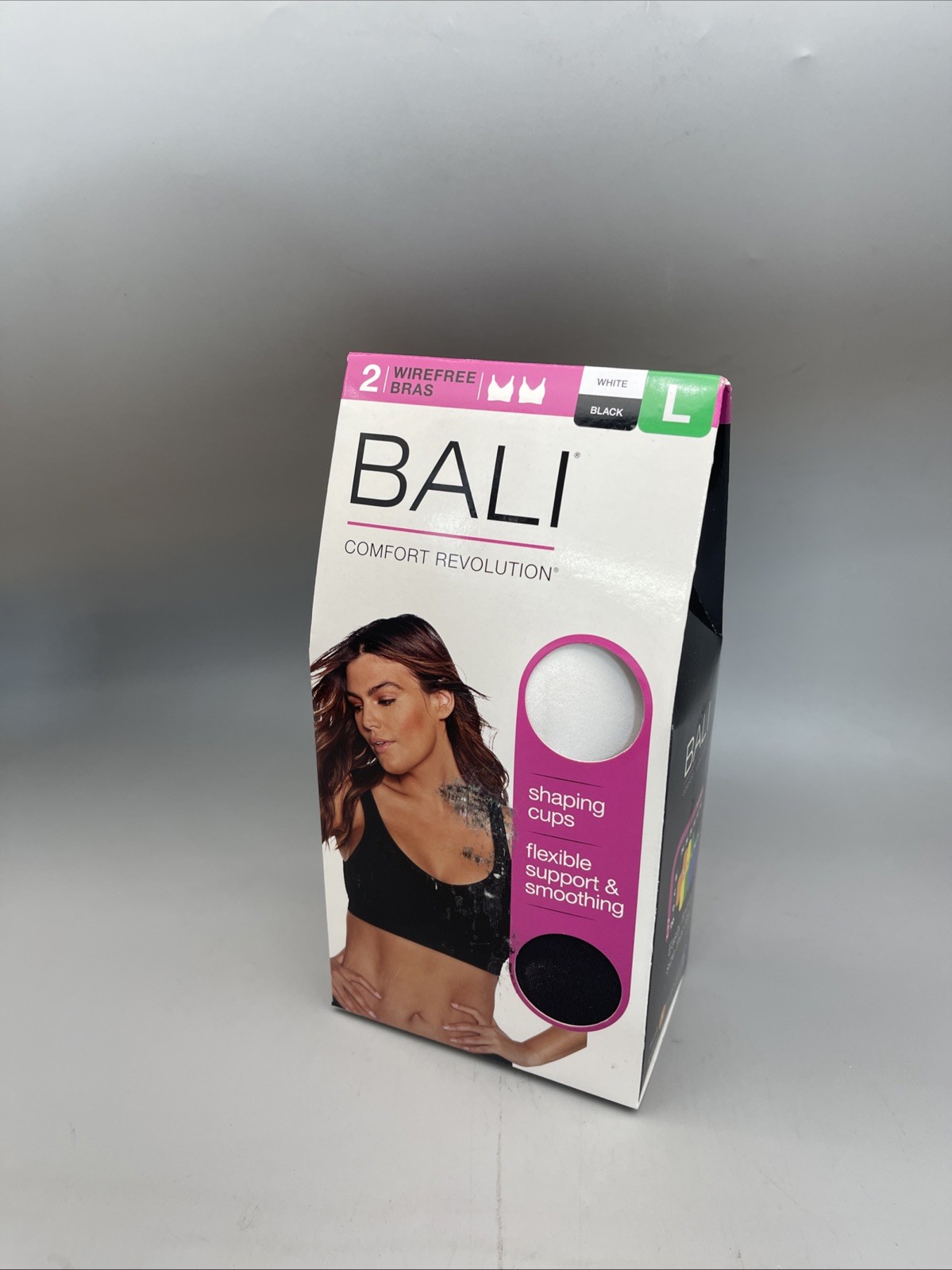 2 Bali Comfort Revolution Wire Free Shaping Bra White/Black Large New