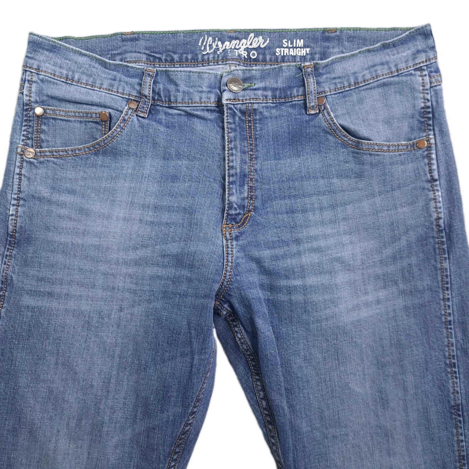 Wrangler Retro Men’s Size 36×32 Slim Straight Stretch Denim Blue Jeans Cowboy