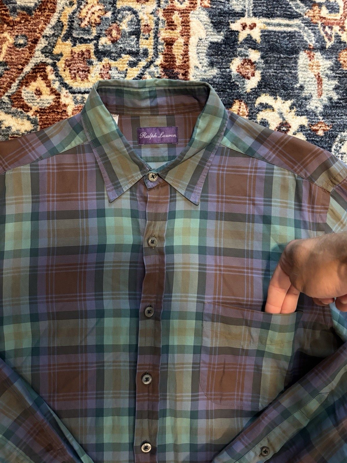 Ralph Lauren Purple Label Men’s Button-Down Shirt Green, Italy, Size Large