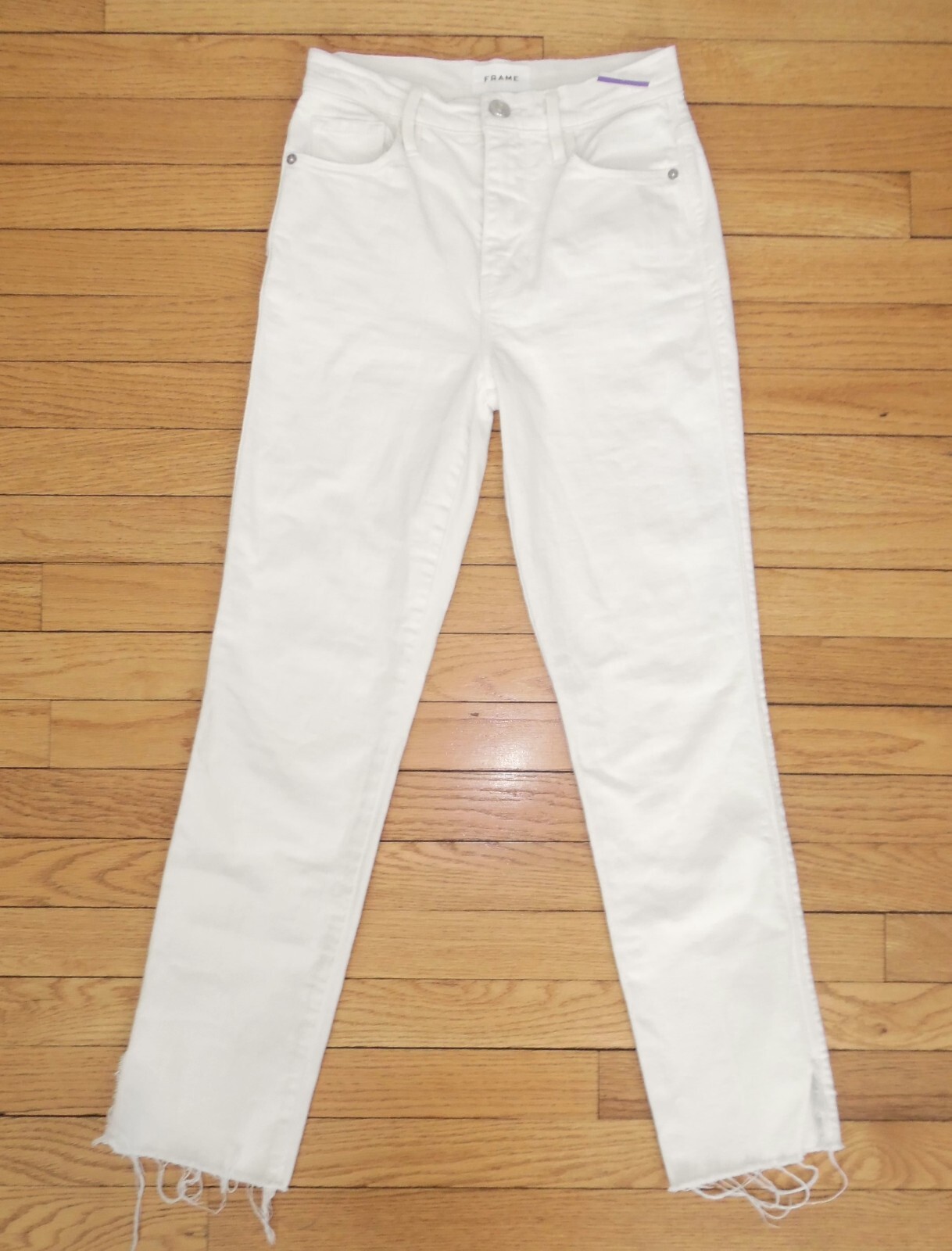 NWOT Frame Le Sylvie Slender Straight Jeans High Slit Hems Au Naturel Ivory 24