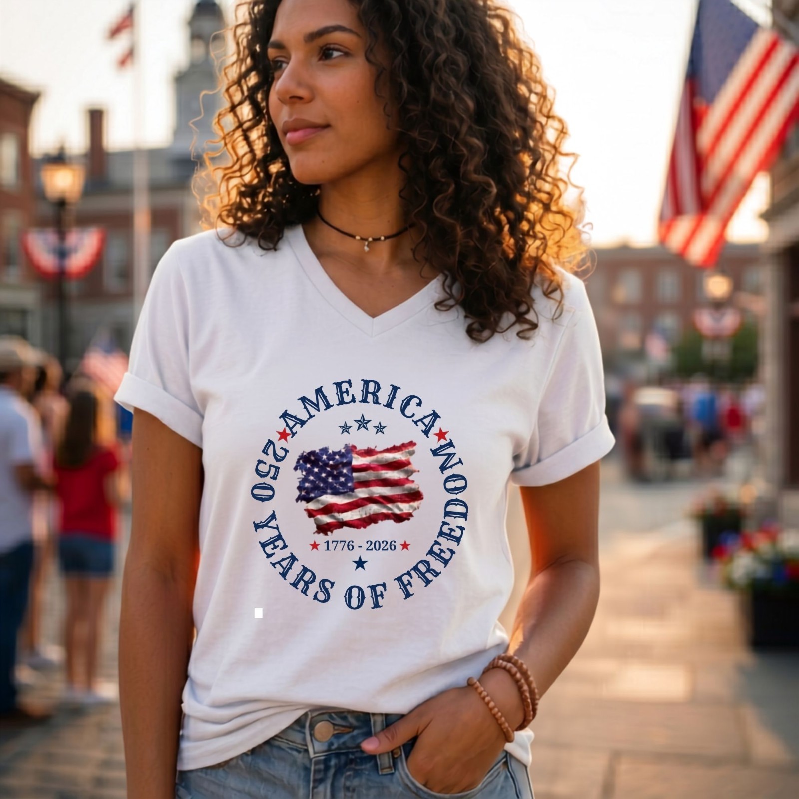 250th Anniversary USA Bella Canvas V-Neck Shirt Patriotic Independence Tee