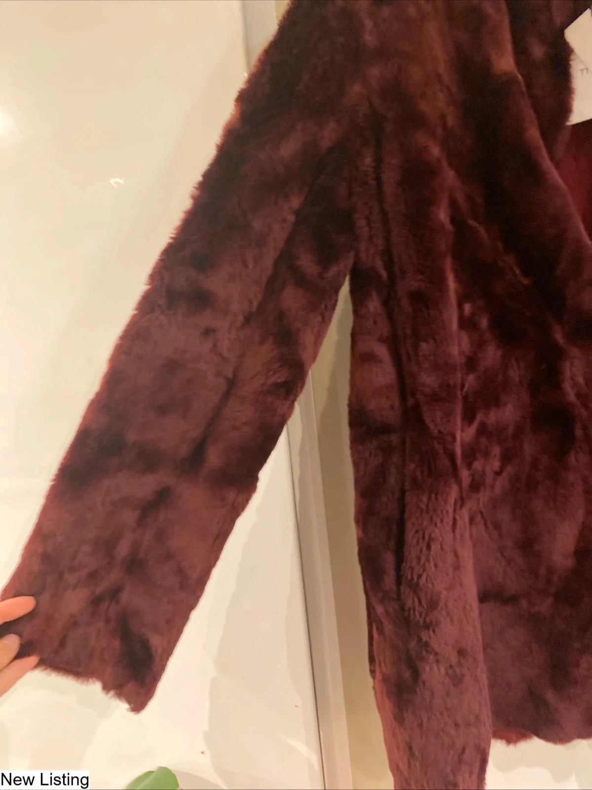 Theory Clarene reversible sheepskin short fur jacket M in claret red NEW #demure