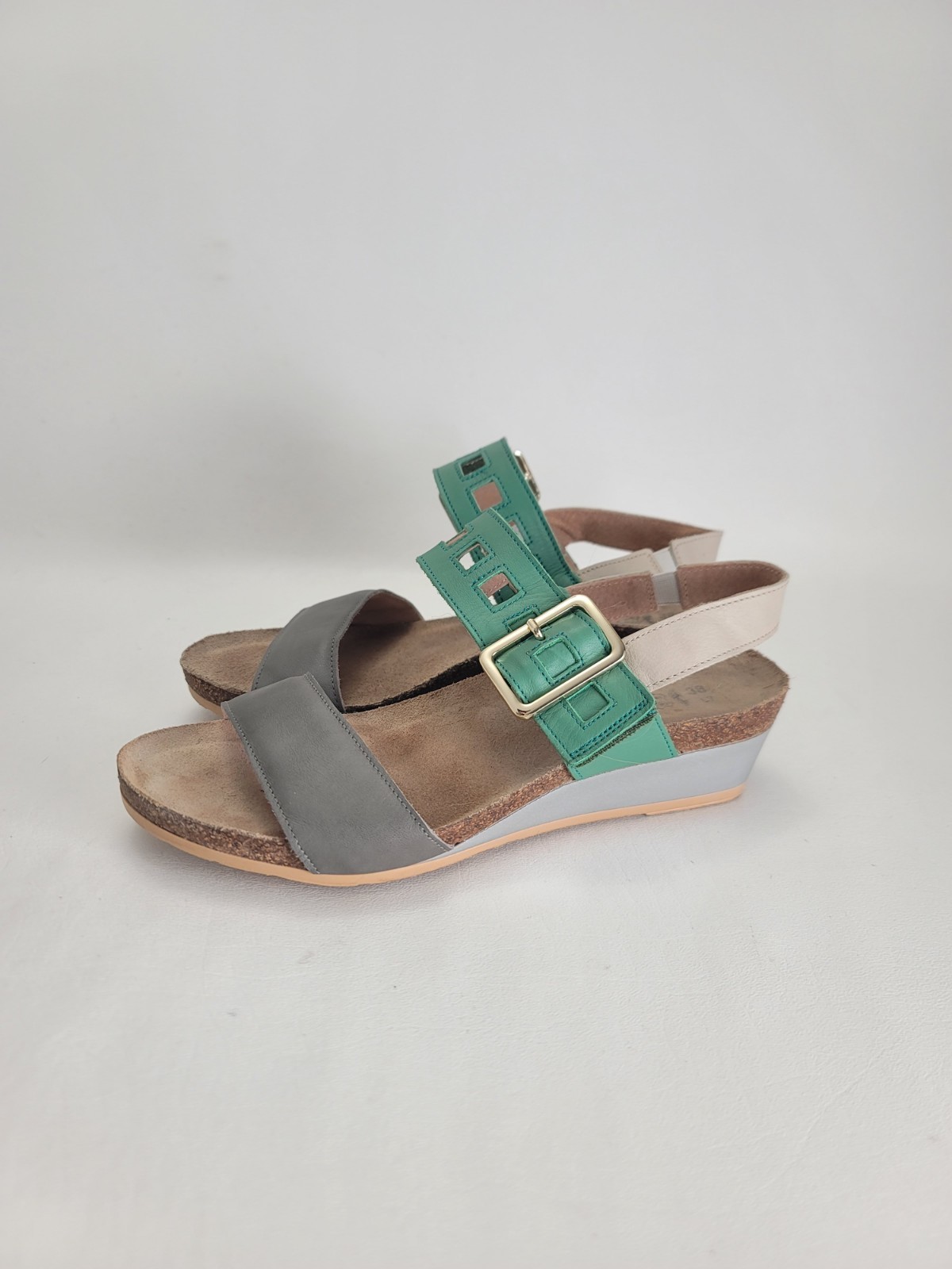 Naot Dynasty Wedge Sandal Womens Sz US 8 EU 38 Leather Memory Foam Footbed Cork