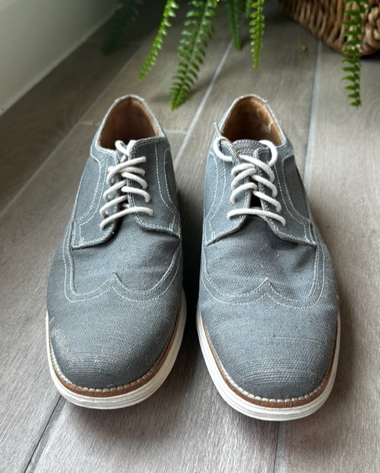 Cole Haan LunarGrande Mens 11M Gray Canvas Wingtip Oxford Lunarlon Casual Shoes