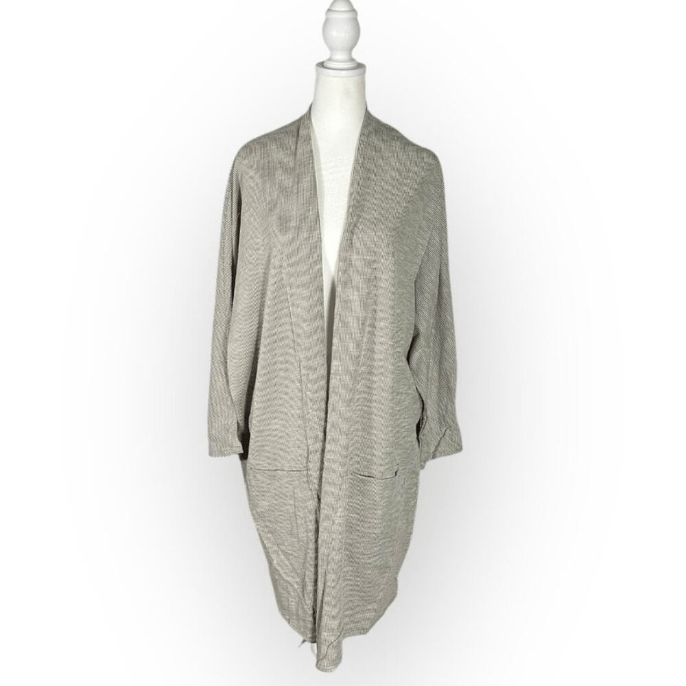 DONNI Open Front Cardigan Women’s One Size Plus Grey Ribbed Pockets NWT