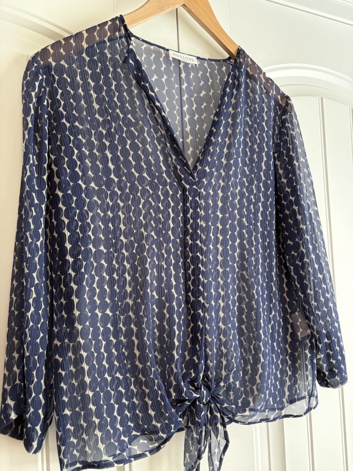 Rosso 35 100% Silk Blue Geometric Shapes Sheer Women’s Size 40 US Sz Small