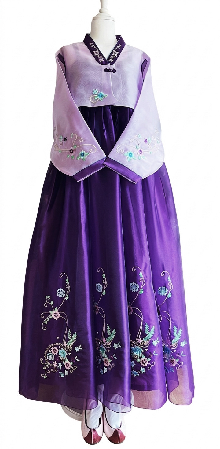 Korean Traditional Dress Modern Hanbok Set-Lavender Top & Purple Skirt Embroid