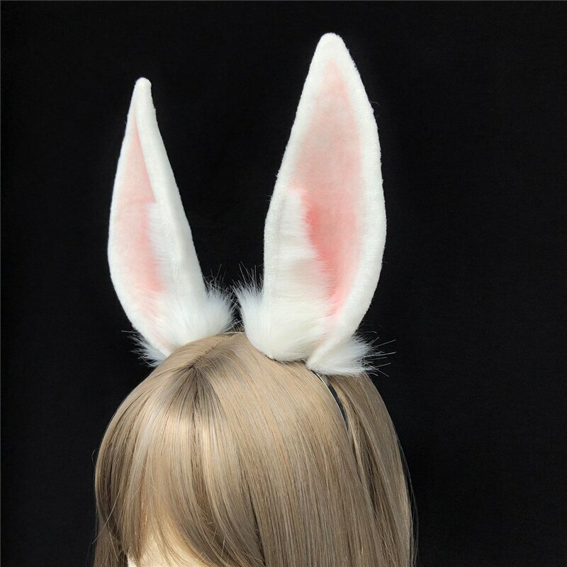 White Fold Style Wolf Haru Bunny Rabbit Ears Hairhoop Headwear for Cosplay