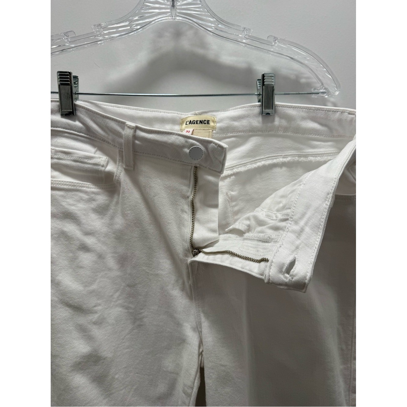 L’AGENCE White Blanc Draya 98% Cotton Slim Straight High Waisted Jeans 31