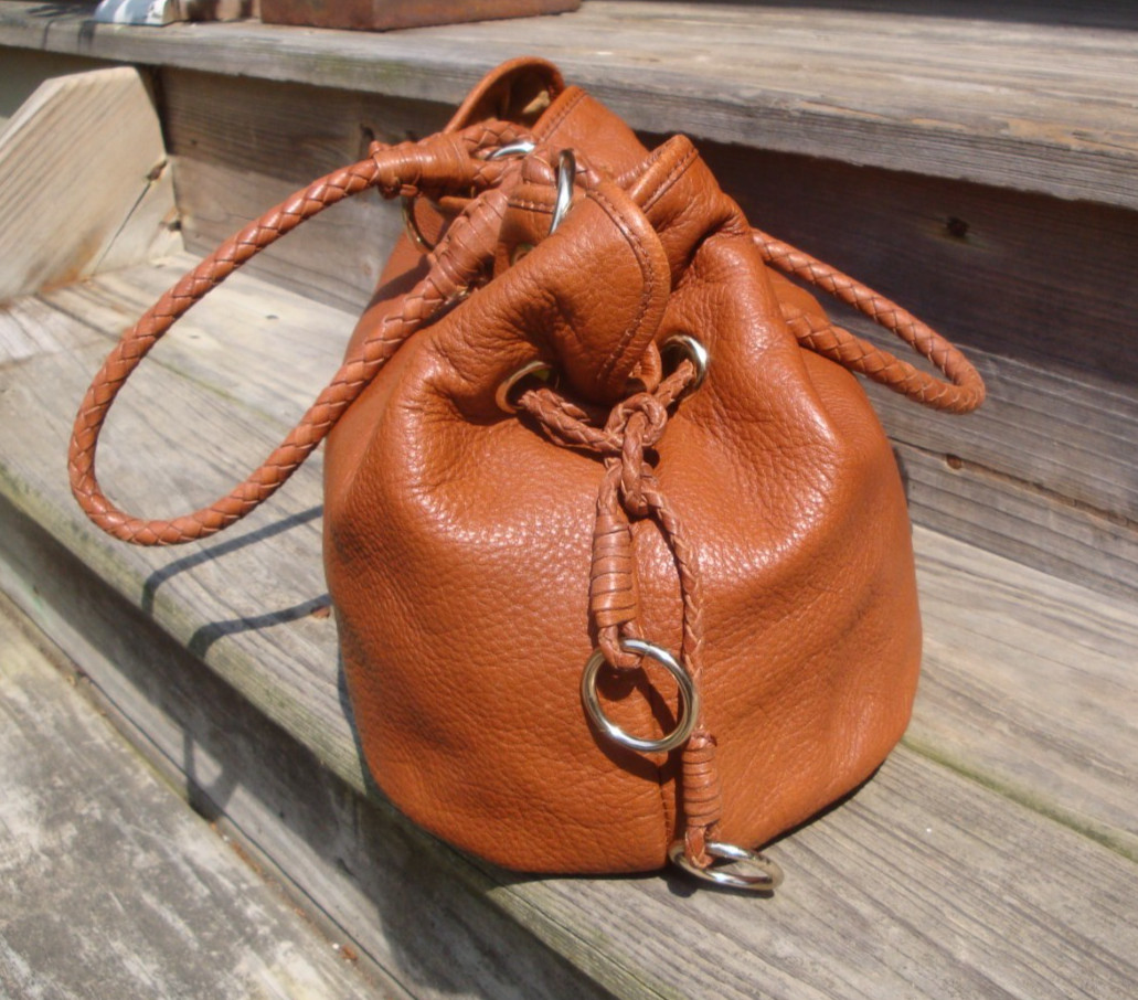 ELLIOTT LUCCA Brown Leather Tote Satchel Handbag Shoulder Hobo Large Drawstring