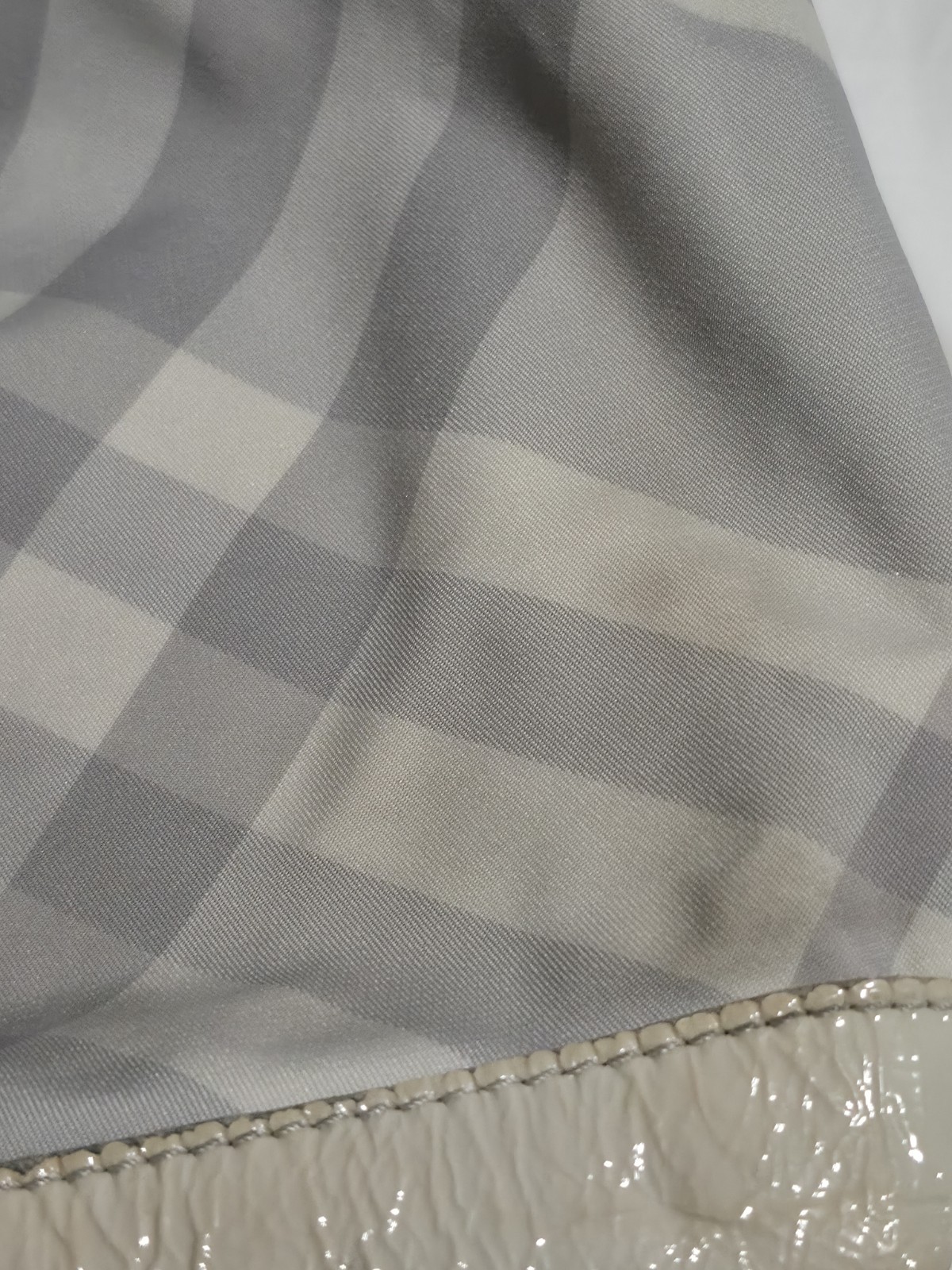 Burberry Checked Gray Nylon & Trimmed Smoke Patent Leather Shoulder Hobo Bag