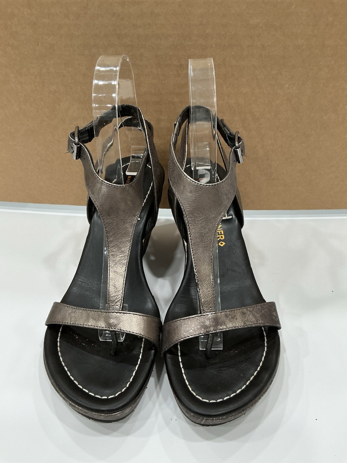 DONALD J PLINER Becky Womens 7.5 Bronze Metallic Leather Wedge Slingback Sandals