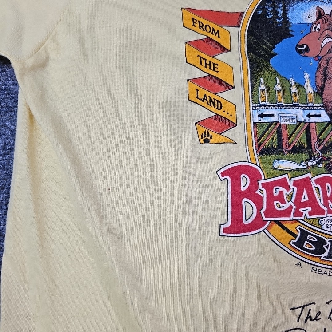 Vintage 80’s Single Stitch Bear Whiz Beer Humor Promo Yellow T Shirt Size Large
