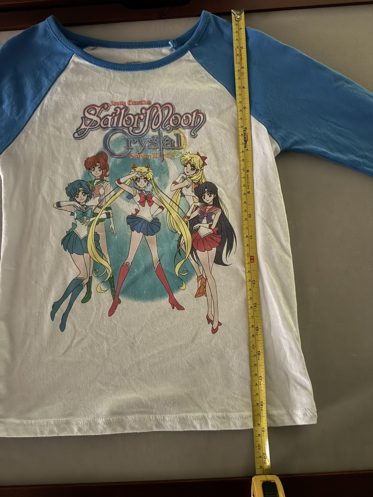 Sailor Moon Crystal Season III Baseball Tee Kawaii Anime Blue White Medium 90’s